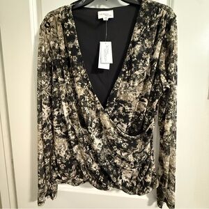 🆕 Morgan Taylor Floral Mesh Wrap Blouse XL | Sheer Long Sleeve Top NWT 🆕